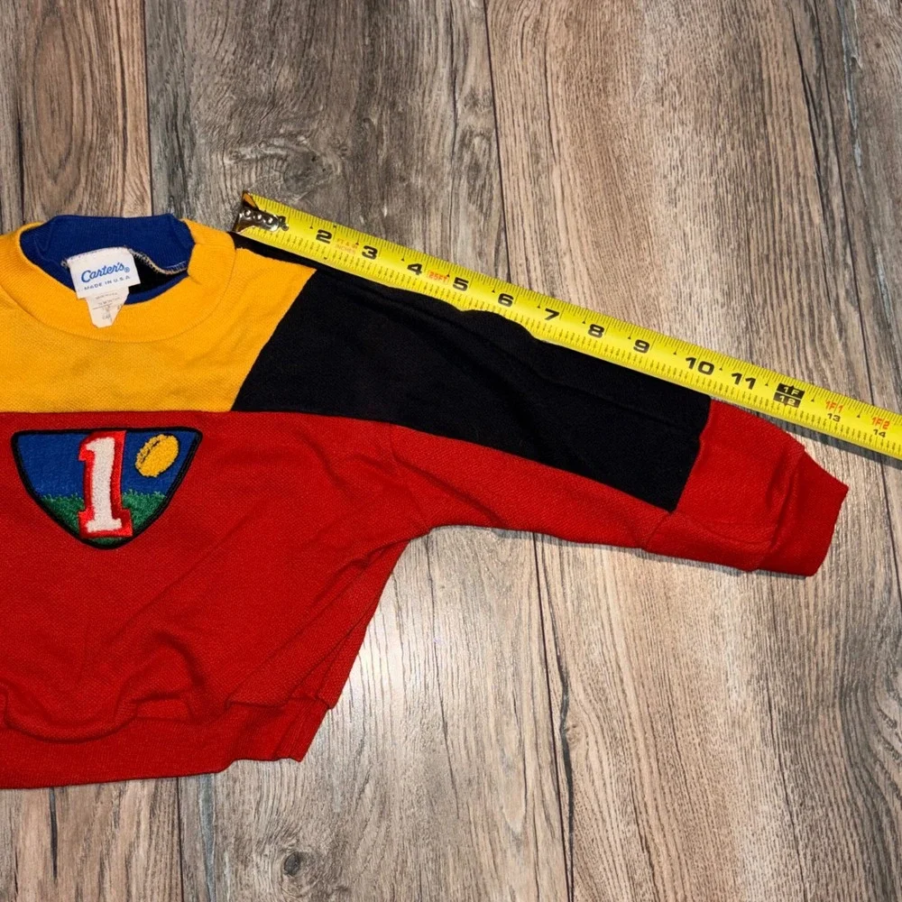 Vintage Carters Toddler Sweatshirt 24M Red Yellow Color Block Football Made USA